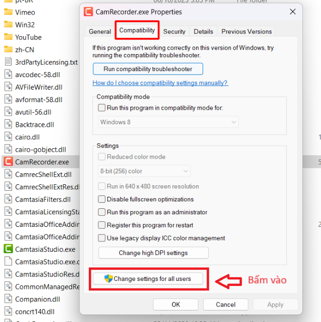 TạI Tab Compatibilidad con configuración de cambio para todos los usuarios
